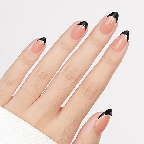 French Tip Press on Nails Flesh Colored Long Coffin 4 in 1 File Fake Nails for Salon DIY 09