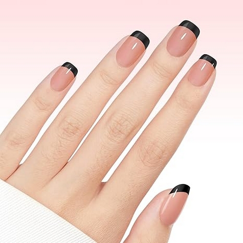 French Tip Press on Nails Flesh Colored Long Coffin 4 in 1 File Fake Nails for Salon DIY 10
