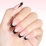 French Tip Press on Nails Flesh Colored Long Coffin 4 in 1 File Fake Nails for Salon DIY 12