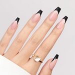 French Tip Press on Nails Flesh Colored Long Coffin 4 in 1 File Fake Nails for Salon DIY 13