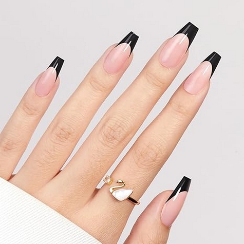 French Tip Press on Nails Flesh Colored Long Coffin 4 in 1 File Fake Nails for Salon DIY 13