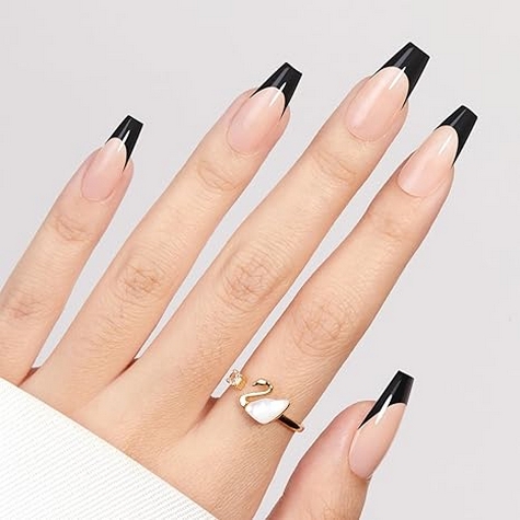 French Tip Press on Nails Flesh Colored Long Coffin 4 in 1 File Fake Nails for Salon DIY 14