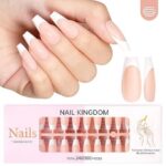 French Tip Press on Nails Flesh Colored Long Coffin 4 in 1 File Fake Nails for Salon DIY 19