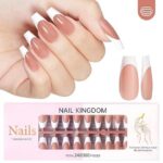 French Tip Press on Nails Flesh Colored Long Coffin 4 in 1 File Fake Nails for Salon DIY 20