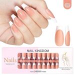 French Tip Press on Nails Flesh Colored Long Coffin 4 in 1 File Fake Nails for Salon DIY 21