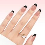 French Tip Press on Nails Flesh Colored Long Coffin 4 in 1 File Fake Nails for Salon DIY 22