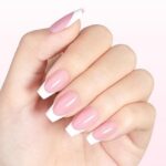 French Tip Press on Nails Flesh Colored Long Coffin 4 in 1 File Fake Nails for Salon DIY 23