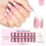 French Tip Press on Nails Flesh Colored Long Coffin 4 in 1 File Fake Nails for Salon DIY 25