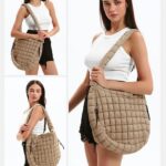 Lightweight Quilted Carryall GYM Tote Bag Puffer Crossbody Bag Soft Puffy Boho Handbags Big Capacity Purse 15