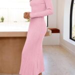 Long Sleeve Bodycon Sweater Dress Fall Crew Neck Ribbed Knit Maxi Dresses for Women 06