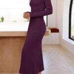 Long Sleeve Bodycon Sweater Dress Fall Crew Neck Ribbed Knit Maxi Dresses for Women 09