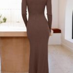 Long Sleeve Bodycon Sweater Dress Fall Crew Neck Ribbed Knit Maxi Dresses for Women 12