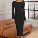 Long Sleeve Bodycon Sweater Dress Fall Crew Neck Ribbed Knit Maxi Dresses for Women 16