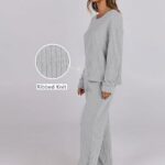 Lounge Pajamas Sets Casual Ribbed Knit Long Sleeve Top Pants Matching Set 2024 Fall Outfits Clothes 03