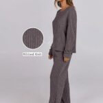 Lounge Pajamas Sets Casual Ribbed Knit Long Sleeve Top Pants Matching Set 2024 Fall Outfits Clothes 08