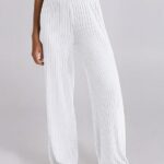 Lounge Pajamas Sets Casual Ribbed Knit Long Sleeve Top Pants Matching Set 2024 Fall Outfits Clothes 12