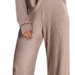 Lounge Pajamas Sets Casual Ribbed Knit Long Sleeve Top Pants Matching Set 2024 Fall Outfits Clothes 13