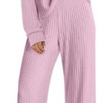 Lounge Pajamas Sets Casual Ribbed Knit Long Sleeve Top Pants Matching Set 2024 Fall Outfits Clothes 14