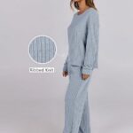 Lounge Pajamas Sets Casual Ribbed Knit Long Sleeve Top Pants Matching Set 2024 Fall Outfits Clothes 15