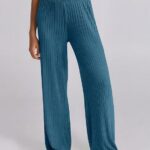Lounge Pajamas Sets Casual Ribbed Knit Long Sleeve Top Pants Matching Set 2024 Fall Outfits Clothes 16