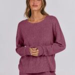 Lounge Pajamas Sets Casual Ribbed Knit Long Sleeve Top Pants Matching Set 2024 Fall Outfits Clothes 20