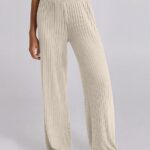 Lounge Pajamas Sets Casual Ribbed Knit Long Sleeve Top Pants Matching Set 2024 Fall Outfits Clothes 26