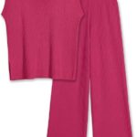 Lounge for Women Outfits Knit Cap Sleeve PJ Tops Long Pajama Pants Casual Sweater Ideas 03