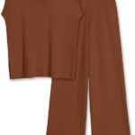 Lounge for Women Outfits Knit Cap Sleeve PJ Tops Long Pajama Pants Casual Sweater Ideas 07