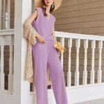 Lounge for Women Outfits Knit Cap Sleeve PJ Tops Long Pajama Pants Casual Sweater Ideas 22