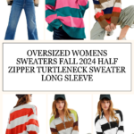 Oversized Womens Sweaters Fall 2024 Half Zipper Turtleneck Sweater Long Sleeve