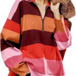 Oversized Womens Sweaters Fall 2024 Half Zipper Turtleneck Sweater Long Sleeve 16