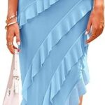 Summer Long Formal Cocktail Dress Strapless Tube Asymmetrical Ruffle Maxi Bodycon Dresses 03