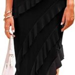 Summer Long Formal Cocktail Dress Strapless Tube Asymmetrical Ruffle Maxi Bodycon Dresses 09