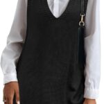 Sweater Vest Oversized V Neck Sleeveless Knit Pullover Ribbed Vest Dress with Pockets 02