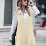 Sweater Vest Oversized V Neck Sleeveless Knit Pullover Ribbed Vest Dress with Pockets 04