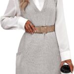 Sweater Vest Oversized V Neck Sleeveless Knit Pullover Ribbed Vest Dress with Pockets 06