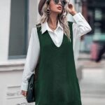Sweater Vest Oversized V Neck Sleeveless Knit Pullover Ribbed Vest Dress with Pockets 09