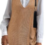 Sweater Vest Oversized V Neck Sleeveless Knit Pullover Ribbed Vest Dress with Pockets 11