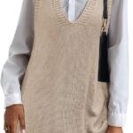 Sweater Vest Oversized V Neck Sleeveless Knit Pullover Ribbed Vest Dress with Pockets 12