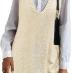 Sweater Vest Oversized V Neck Sleeveless Knit Pullover Ribbed Vest Dress with Pockets 13