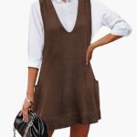 Sweater Vest Oversized V Neck Sleeveless Knit Pullover Ribbed Vest Dress with Pockets 15