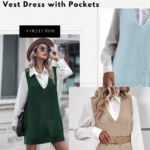 Sweater Vest Oversized V Neck Sleeveless Knit Pullover Ribbed Vest Dress with Pockets