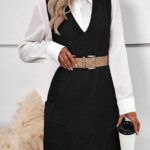 Sweater Vest Oversized V Neck Sleeveless Knit Pullover Ribbed Vest Dress with Pockets 17