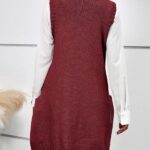 Sweater Vest Oversized V Neck Sleeveless Knit Pullover Ribbed Vest Dress with Pockets 19