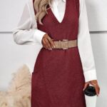 Sweater Vest Oversized V Neck Sleeveless Knit Pullover Ribbed Vest Dress with Pockets 20