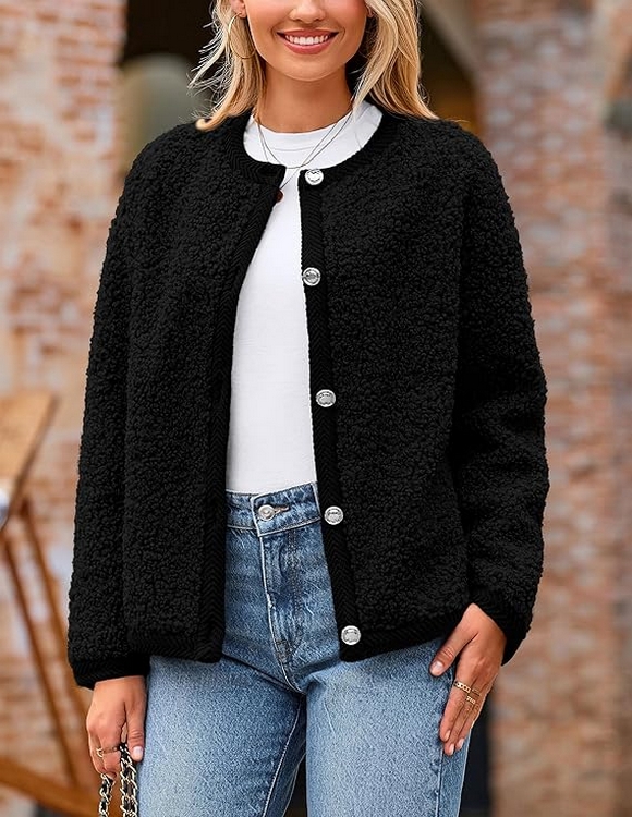 Women Faux Fur Shearling Coat Fuzzy Fleece Button Up Trendy Fall Winter Cropped Jackets Outerwear 01