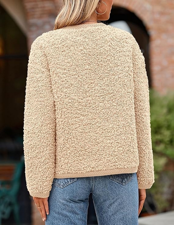 Women Faux Fur Shearling Coat Fuzzy Fleece Button Up Trendy Fall Winter Cropped Jackets Outerwear 03