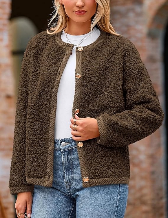 Women Faux Fur Shearling Coat Fuzzy Fleece Button Up Trendy Fall Winter Cropped Jackets Outerwear 05