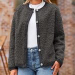 Women Faux Fur Shearling Coat Fuzzy Fleece Button Up Trendy Fall Winter Cropped Jackets Outerwear 06