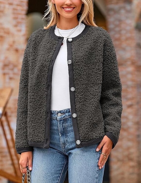 Women Faux Fur Shearling Coat Fuzzy Fleece Button Up Trendy Fall Winter Cropped Jackets Outerwear 06